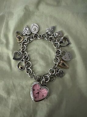 Brighton Silver Charm Bracelet with Pink Heart Watch Charm
